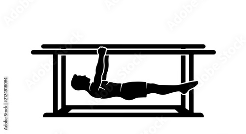 Obraz na plátne Calisthenics Athlete Performing L-Sit on Parallel Bars, Bodyweight Fitness Silho