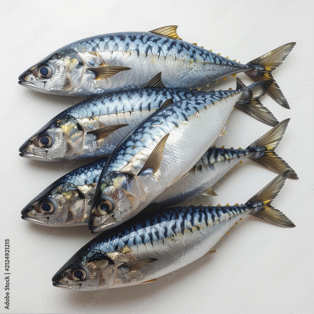 Fototapeta premium Group of Fresh Whole Mackerel Fish Isolated on White Background