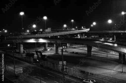 Foto Black and white view of an outskirt part of Bangkok, Thailand, featuring roads a