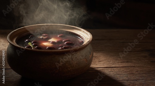 Red bean soup clay pot steam rising