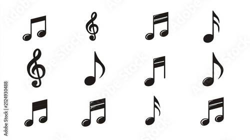 Collection of Black Musical Notes Icons for Music Themes