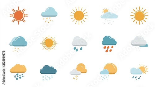 Vector Icons Sun Clouds Rain Snow and Mixed Weather
