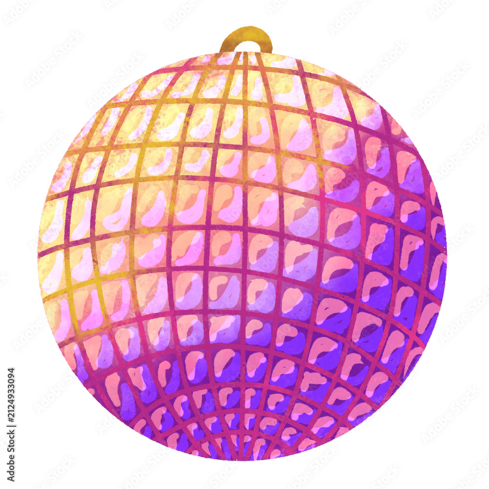 Fototapeta premium Disco Ball Party Clipart Retro Purple Pink Dance Illustration