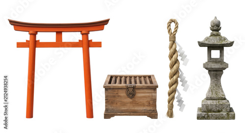 Fotografía Traditional Japanese Shinto shrine items set