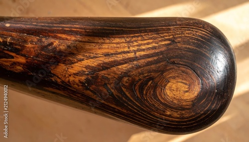 Polished Dark Wooden Handle Showing Natural Grain in Warm Indoor Light