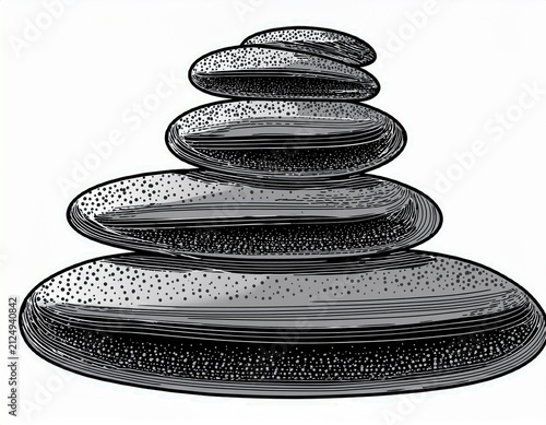 hand drawn pebbles diverse shapes pyramid black outline dotted texture pebbles spa background