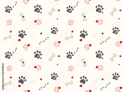 A cute, pet-themed seamless vector pattern on a cream-colored background.