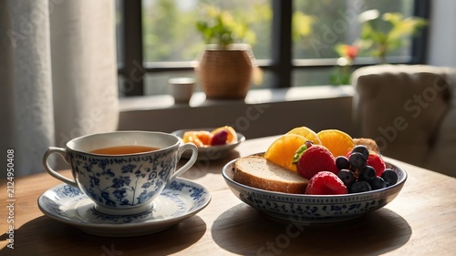 Healthy Breakfast with Coffee and Fresh Fruits
