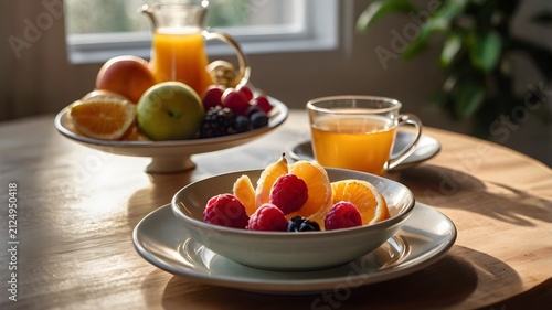 Fresh Fruit Breakfast with Orange Juice and Coffee