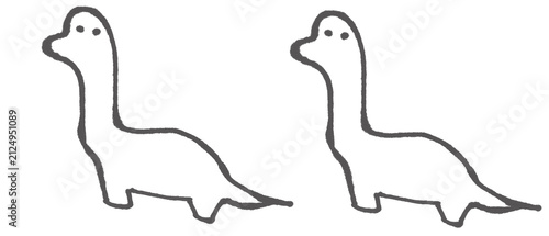 Doodle Brachiosaurus Vector Set — Two Simple Outline Drawings of Long Neck Dinosaur, Hand Drawn Sketch Style

