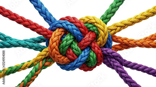 Veterans day colorful ropes tied in a complex knot symbolizing strength unity and connection with colorful connection strength isolated background together