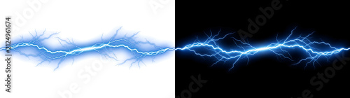Blue lightning electric arc stretching horizontally with dense branching sparks across the frame for cinematic design projects in PNG, Transparent and Black Background Versions