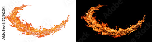 Foto Curved fire flame arc sweeping in a crescent wave of blazing orange tongues for