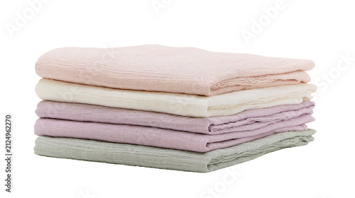 Фотография Stack of soft pastel colored muslin cloths, isolated on transparent background