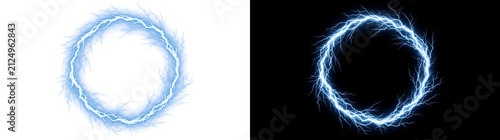 Фотография Electric lightning ring forming a crackling circular frame of dense blue energy