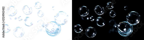 Cuadro en lienzo Floating water bubbles of varying sizes with glossy transparent surfaces rising
