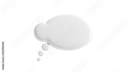 Glossy white thought bubble with small dots, isolated on transparent background
