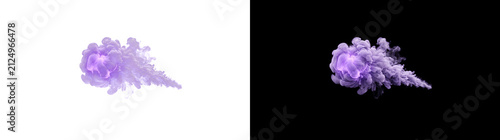 Photography Purple smoke puff glowing outward with a dense billowing cloud and trailing wisp