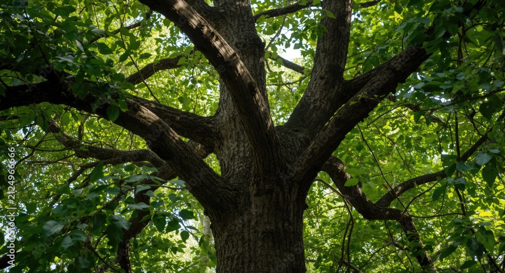 Fototapeta premium Majestic Tree Branches Spreading Out Under Bright Green Foliage
