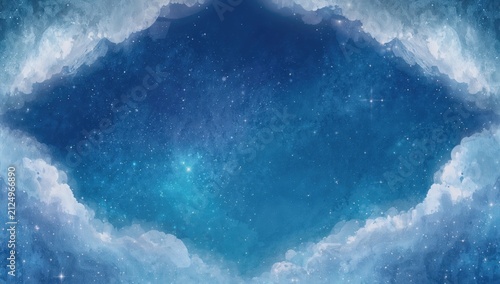 Starry Night Sky with Blue and White Clouds in a Cosmic Scene