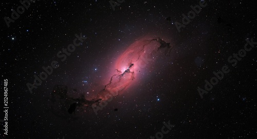 Beautiful Pink Galaxy with Stars in Deep Space on a Dark Background