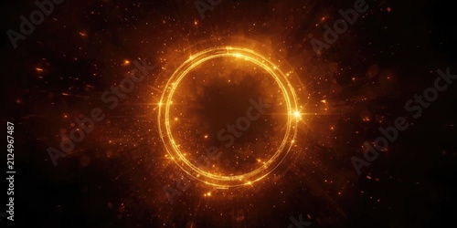 Glowing Golden Circular Energy Ring with Sparkles and Radiance