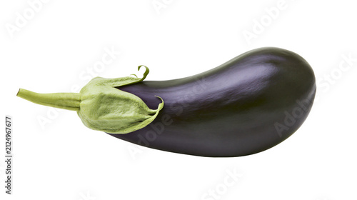 Foto Dark purple eggplant with green stem and leaves, isolated on transparent backgro