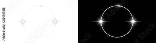 White glowing circle ring outlined with sparkling star bursts on each side for futuristic technology designs in PNG, Transparent and Black Background Versions