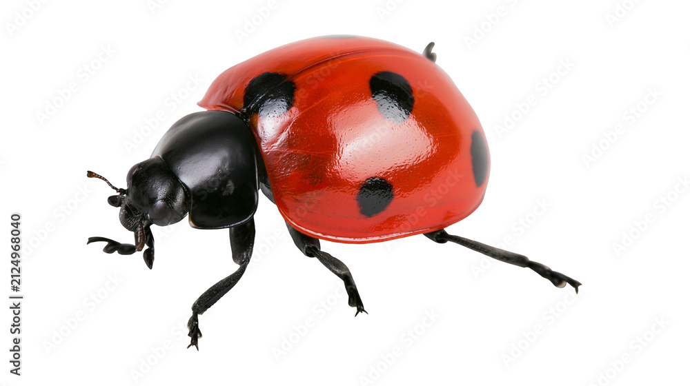 Fototapeta premium Shiny red ladybug with black spots, isolated on transparent background