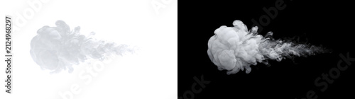 Foto White smoke puff burst billowing outward with a dense cloud and trailing wispy t