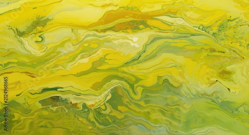 Abstract Swirling Patterns of Yellow and Green Fluid Art