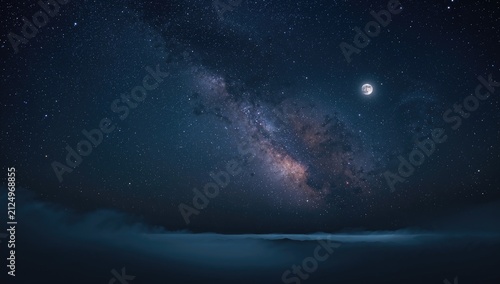 Milky Way Galaxy Over Low Clouds at Night with Starry Sky