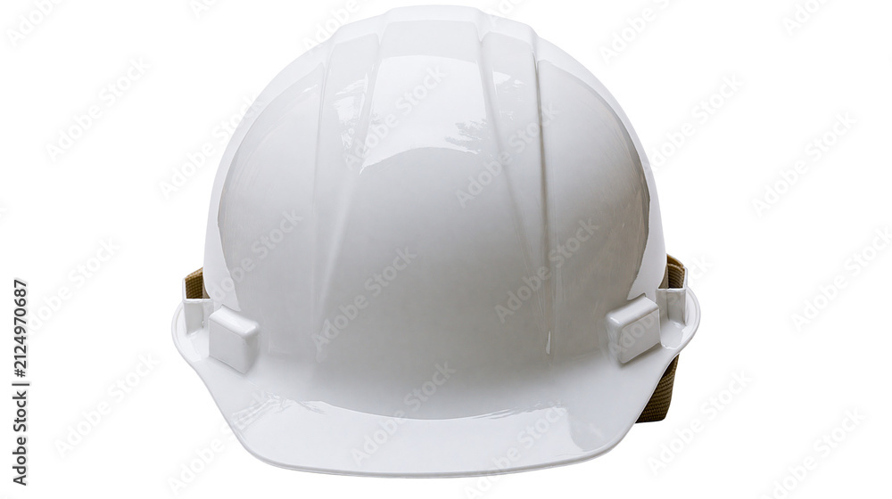 Fototapeta premium Shiny white hard hat with adjustable suspension system, isolated on transparent background
