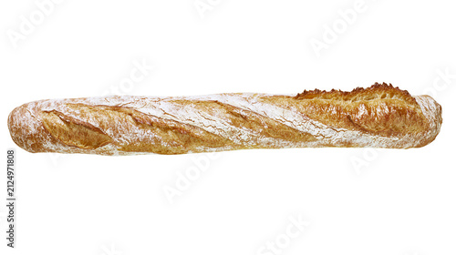 Golden brown crusty French baguette with flour dusting, isolated on transparent background