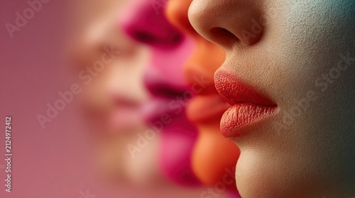 Close-Up of Multicolored Lips in Artistic Composition.