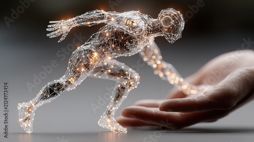 Futuristic Human Figure with Digital Spark Effects.