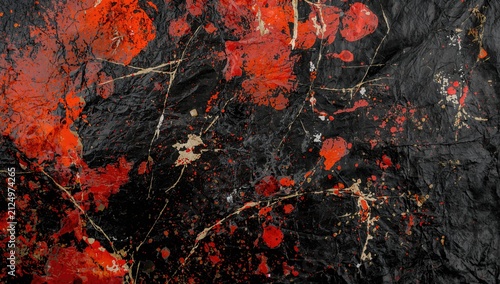 Abstract Texture with Black Background and Red and Gold Splashes