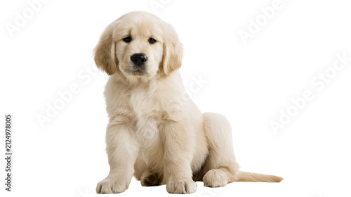Quadro su tela Fluffy golden retriever puppy sitting, isolated on transparent background