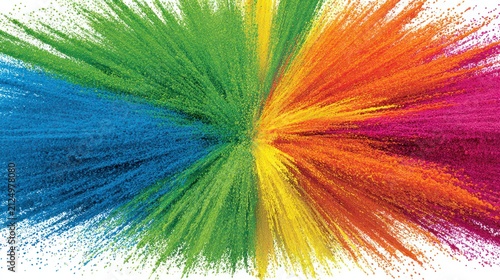 Colorful paint spray bursts from center creating vibrant rainbow textures and dynamic energy