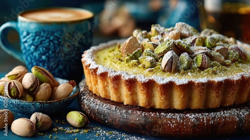 Delicious Pistachio Cheesecake with Nuts and Crust.