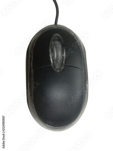 Glossy black computer mouse with scroll wheel