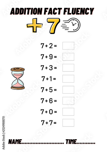 Fotografie Addition Facts Fluency +7 Timed Math Worksheet for Kids