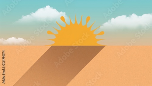 Sunrise Over Desert Landscape with Minimal Clouds and Long Shadows