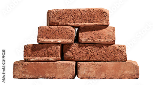 Konstfotografi Stack of rough textured red clay bricks, isolated on transparent background