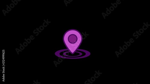 Vibrant Purple Navigation Pin Icon Featuring a Concentric Ripple Effect Design Isolated on a Solid Deep Black Background