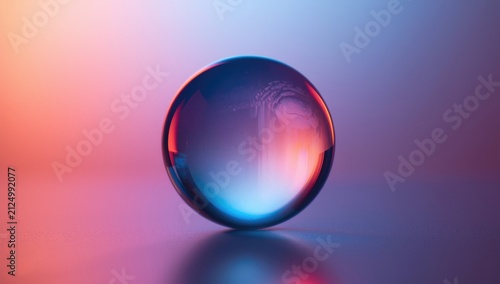 Colorful Glass Orb on a Smooth Surface with Gradient Lighting