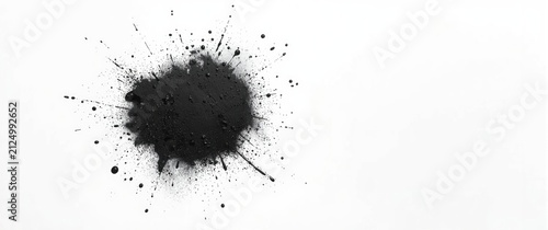 Black Ink Splash on White Background with Spreading Droplets