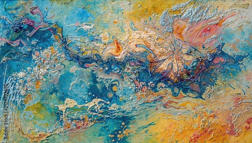 Abstract Colorful Swirl of Blue and Gold Tones with Flowing Patterns