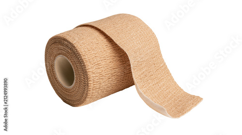 Photography Rolled beige elastic cohesive bandage medical supply, isolated on transparent ba