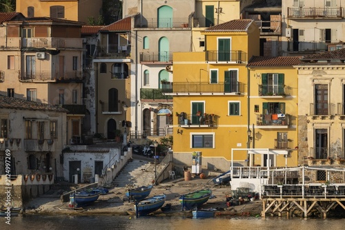 Houses and fishing boats, Scilla, on the Strait of Messina, Calabria, Italy